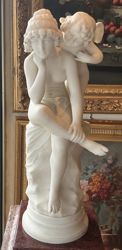 Carrara Marble Sculpture By Guglielmo Pugi (1850–1915): “the Revelation,” Signed On The Back 