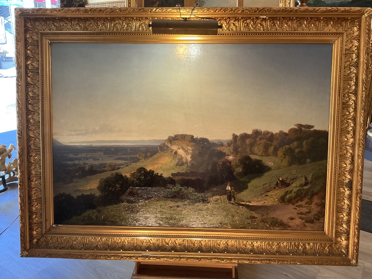 Tableau par Frédérich ZIMMERMANN(1823-1884):vue du lac Leman et Genève -photo-2