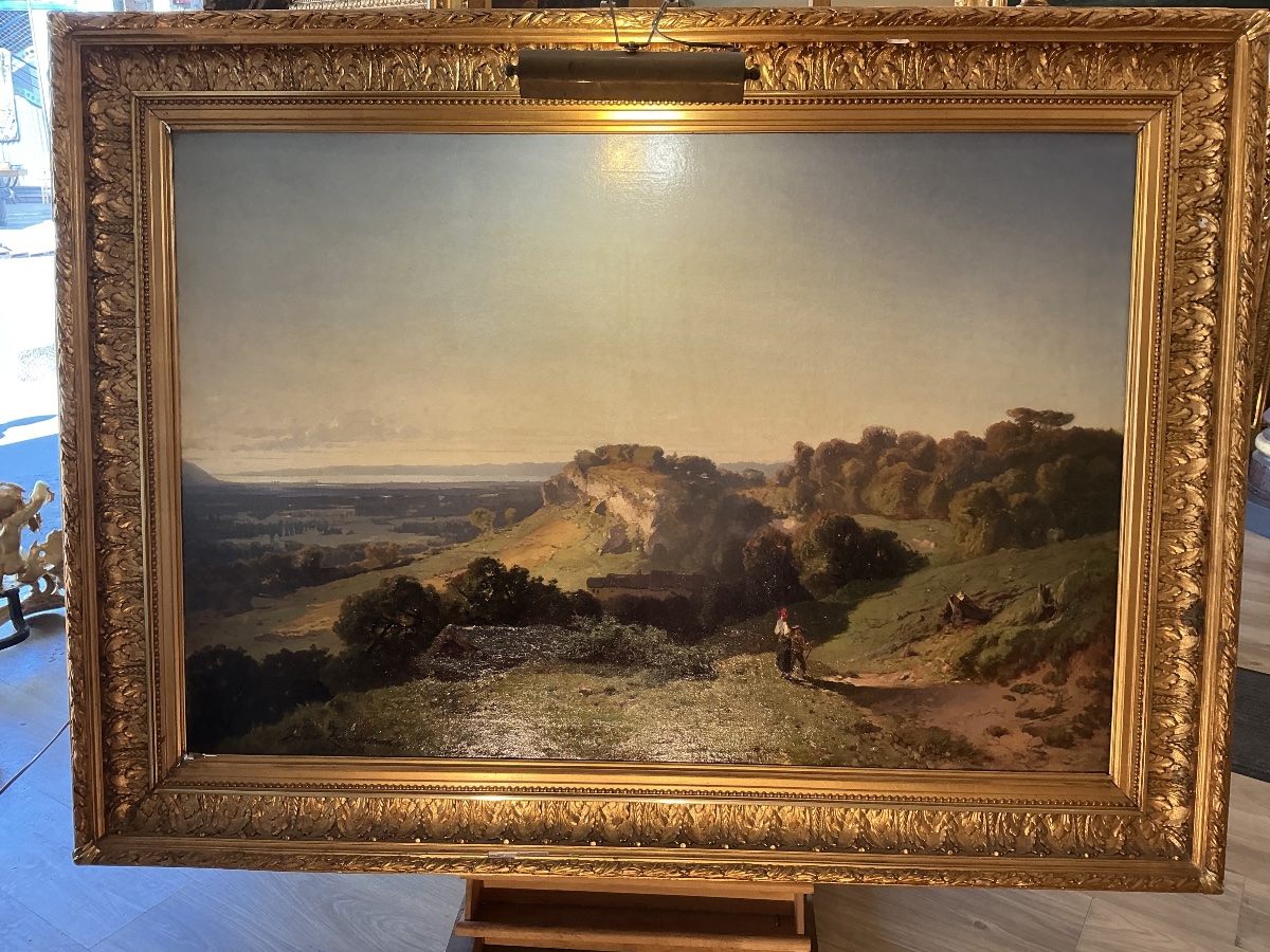 Tableau par Frédérich ZIMMERMANN(1823-1884):vue du lac Leman et Genève -photo-4