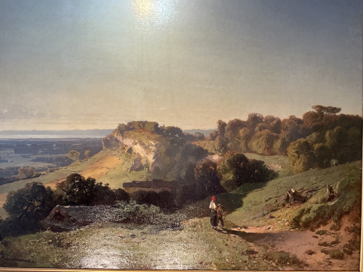 Tableau par Frédérich ZIMMERMANN(1823-1884):vue du lac Leman et Genève -photo-1