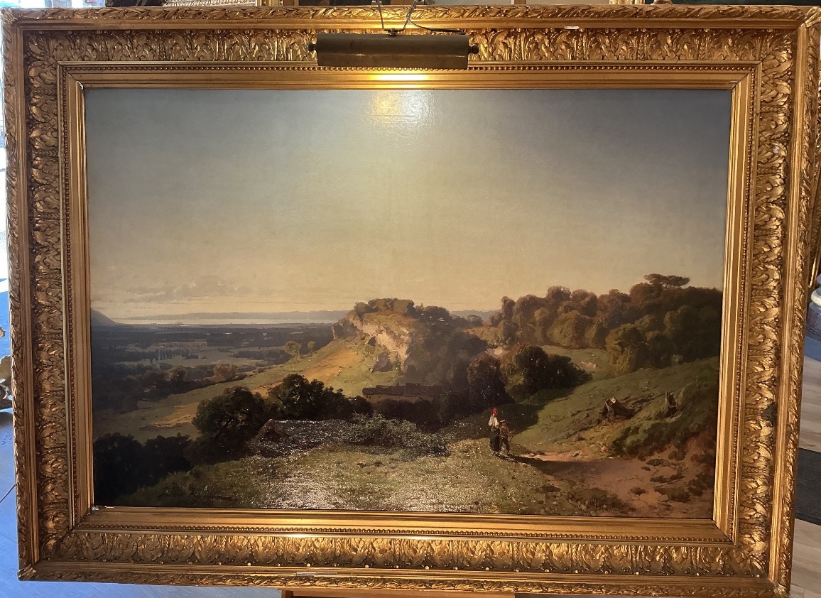 Tableau par Frédérich ZIMMERMANN(1823-1884):vue du lac Leman et Genève 
