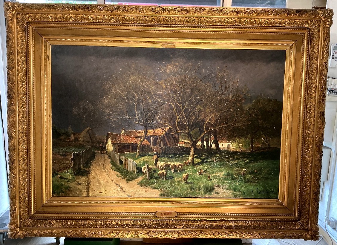 Tableau de Salon par Amédée BAUDIT(1!é(-1890):avant l orage à LACANAU 1883 