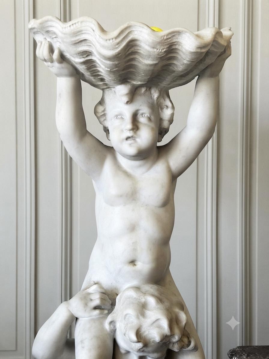 Large Allegorical Sculpture Depicting Three Cherubs, Made Of Marble, 19th Century-photo-4
