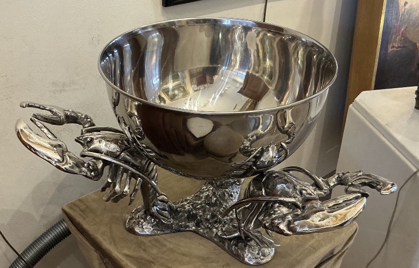 Large Art Deco Silver-plated Metal Champagne Vase With Lobsters -photo-3