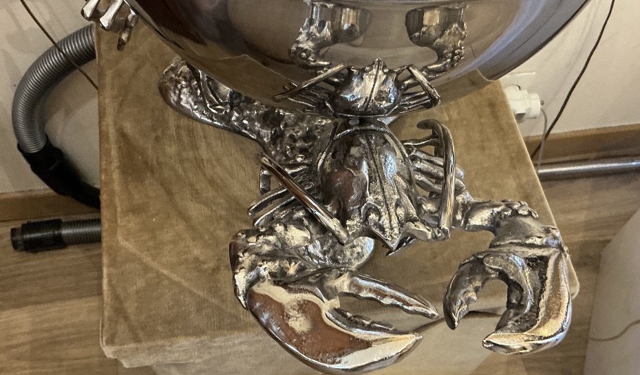 Large Art Deco Silver-plated Metal Champagne Vase With Lobsters -photo-4