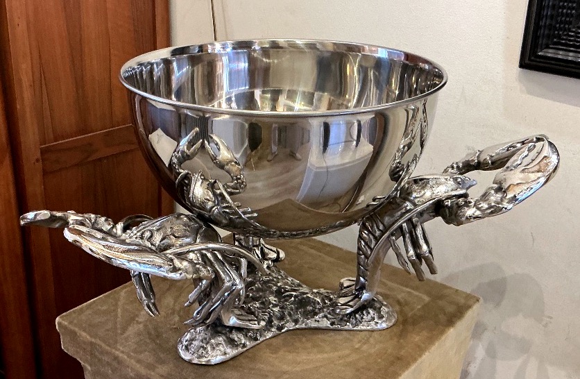 Large Art Deco Silver-plated Metal Champagne Vase With Lobsters 