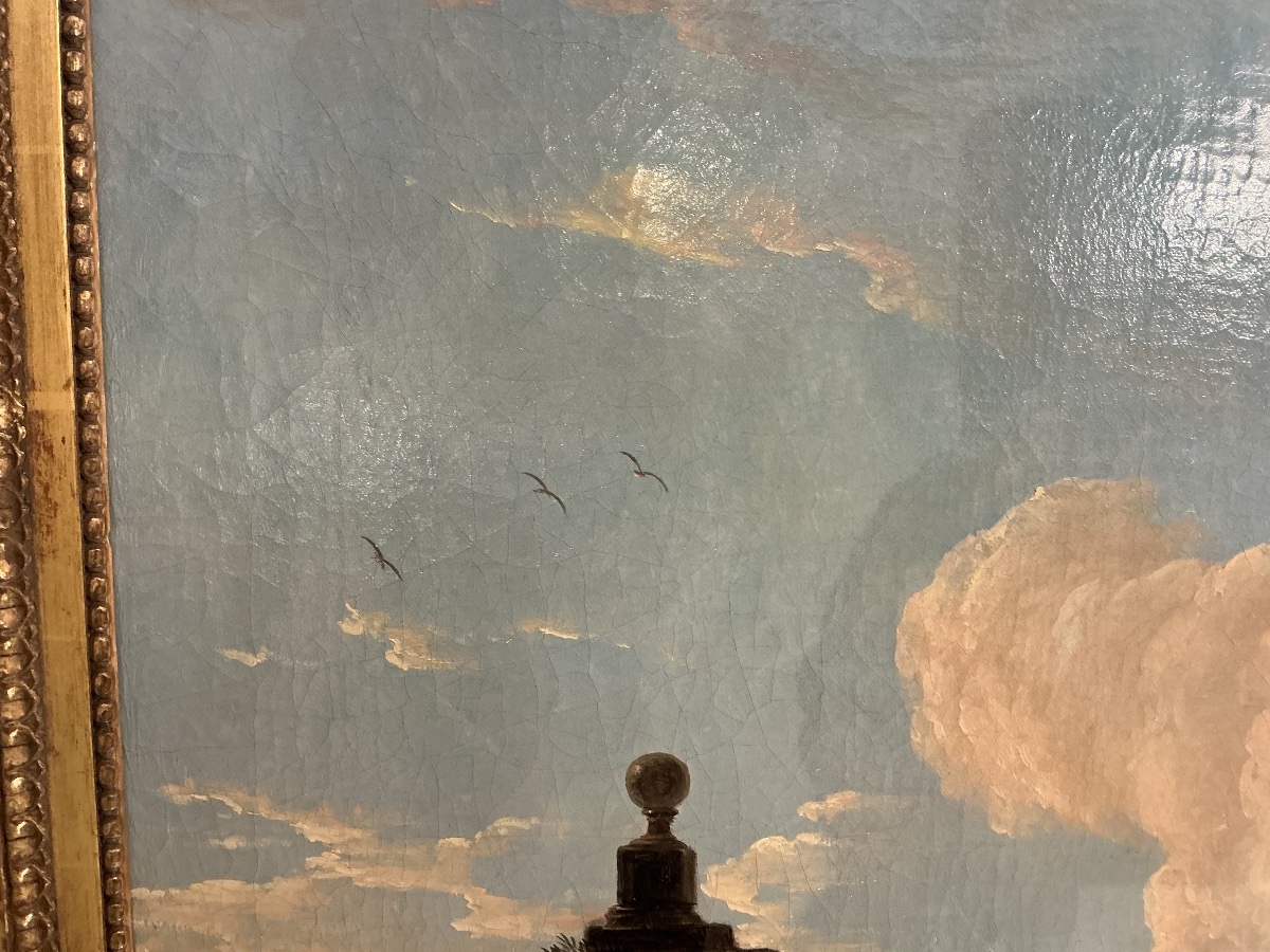 Tableau entourage  de Claude Joseph VERNET(1714-1789): vue du port de Genes ,Italie -photo-3