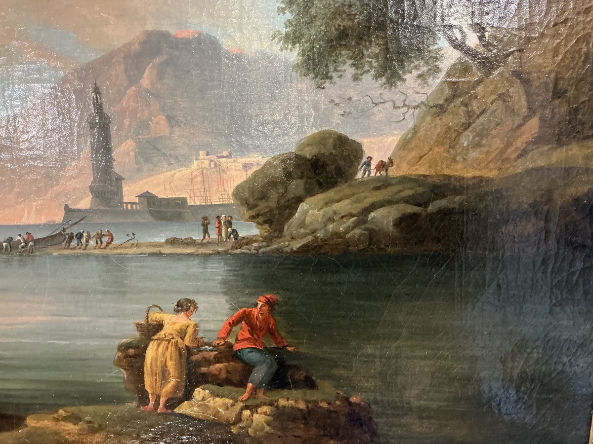 Tableau entourage  de Claude Joseph VERNET(1714-1789): vue du port de Genes ,Italie -photo-2