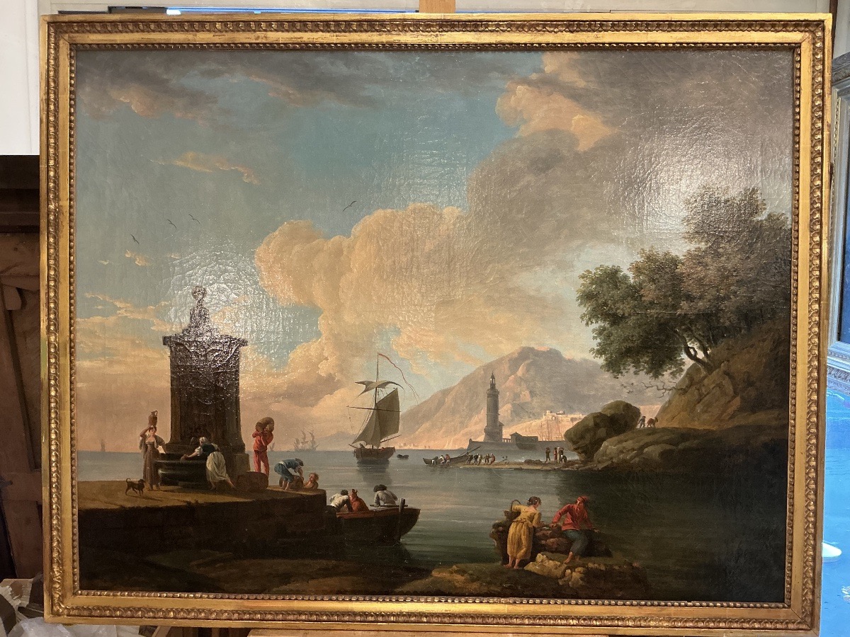 Tableau entourage  de Claude Joseph VERNET(1714-1789): vue du port de Genes ,Italie 