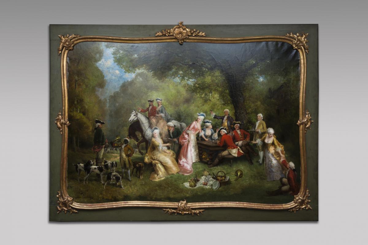 Le Déjeuner De Chasse Huile Sur Toile Originale De Théodore Levigne