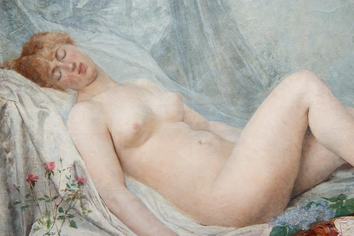 Adolf La Lyre  - "modèle Nu à La Palette" Huile Sur Toile 19e Siècle -photo-2