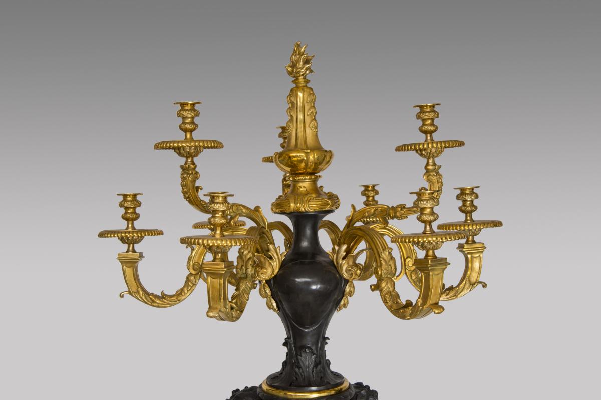 Pair Of Candelabra In Matte And Gilded Bronze - Napoleon III Style For Babies-photo-2