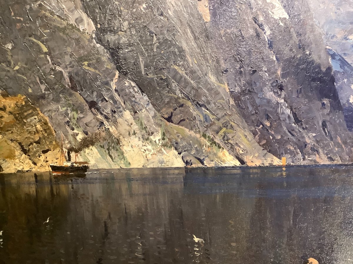 Tableau Paysage De Fjord norvégien  Par Adelsteen NORMANN (1848-1910)-photo-3