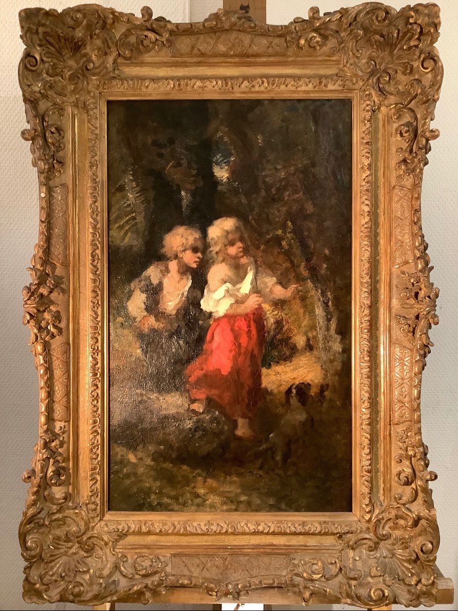 Peinture De Narcisse DIAZ DE LA PEÑA «  (1807-1876) « les dénicheurs de oiseaux « 