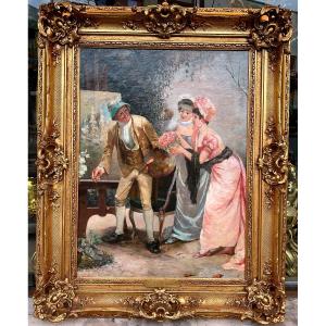 Painting By Elisabeth De Driessch “the Gallant Painting Lesson” Dated 1880