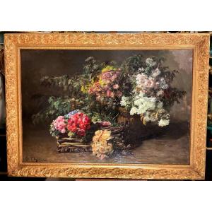 Peinture par Gabriel Édouard THURNER (1840-1907) jetée de fleurs 