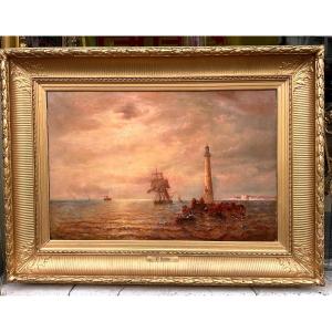 Painting By François étienne Musin (1820-1888) “the Eddystone Lighthouse” 
