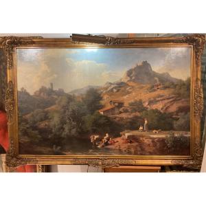 Tableau par August BROMEIS (1813-1881) : paysage panoramique italien 