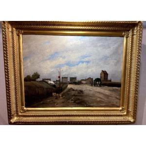 Tableau par Paul Désiré TROUILLEBERT (1831-1900): construction du chemin de fer Parisien 