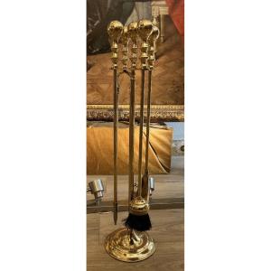 Nécessaire de cheminée art deco début 20 eme siècle en bronze doré 