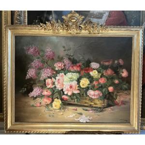 Painting By Alfred Godchaux(1839-1907):composed Bouquet Of Flowers