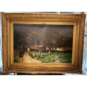 Tableau de Salon par Amédée BAUDIT(1!é(-1890):avant l orage à LACANAU 1883