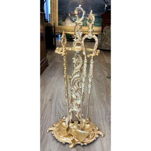 Napoleon III Fireplace Set, 19th Century, Louis XV Style
