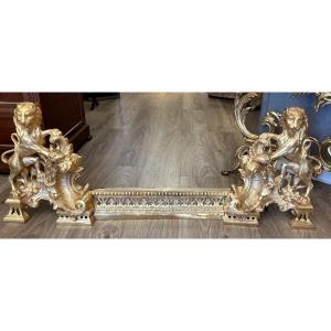 Large Pair Of 19th-century Androids And Bar With Lions In The Louis XV Style