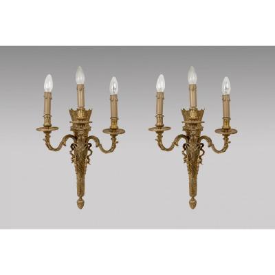 Gilt Bronze Wall Sconces Louis XVI Style Belier Head Decor