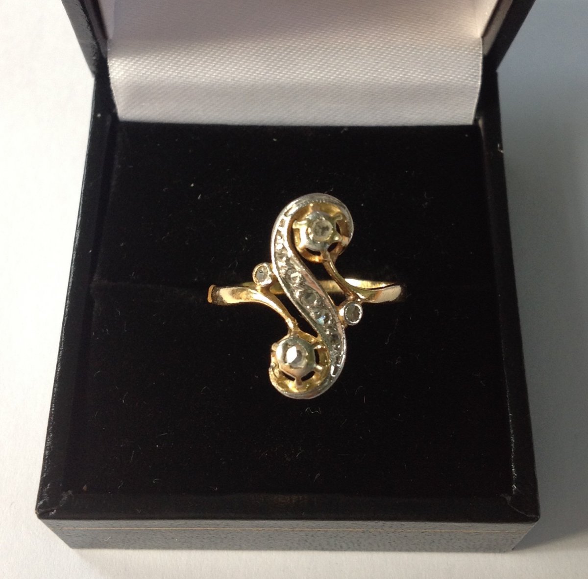 You And Me Gold Ring, Two Rhinestones Claw Mounted