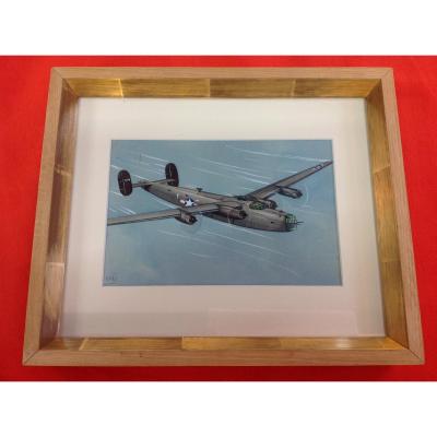 Original Airplane Gouaches Signed Ian Bikác, Set Of Five