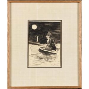 Henry Somm (1844-1907) - Fisherman In The Moonlight