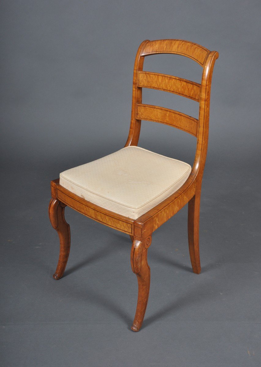 Paire de chaises à barrettes d'époque Charles X en érable moucheté-photo-2