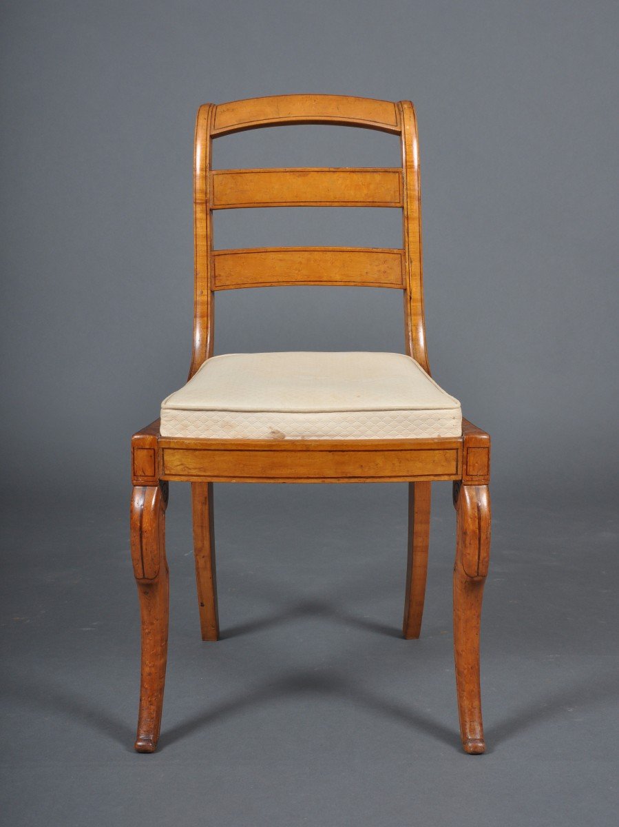Paire de chaises à barrettes d'époque Charles X en érable moucheté-photo-3