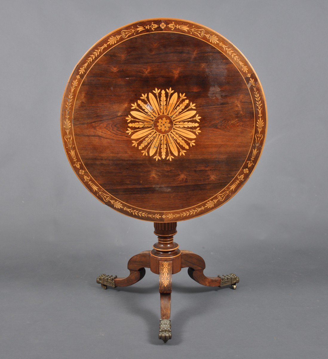 Charles X Period Target Pedestal Table In Rosewood, Attributed To Giroux-photo-2