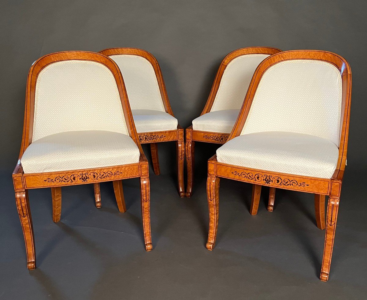 Set Of Four Gondola Chairs Stamped "jeanselme" From The Charles X Period In Maple