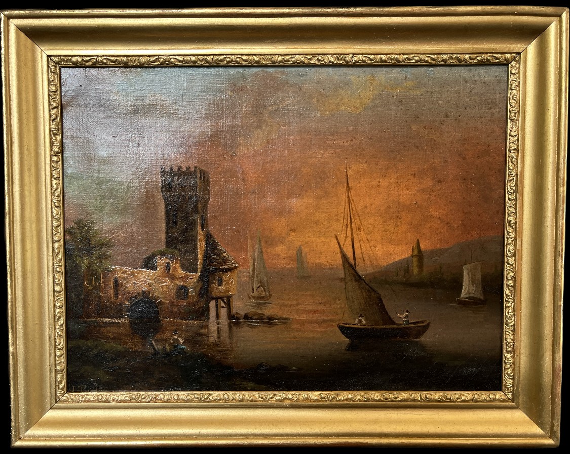 Scène de port au crépuscule, signée J. TARDIEU-photo-2