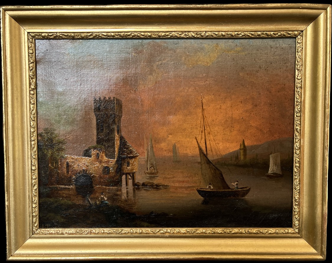 Scène de port au crépuscule, signée J. TARDIEU