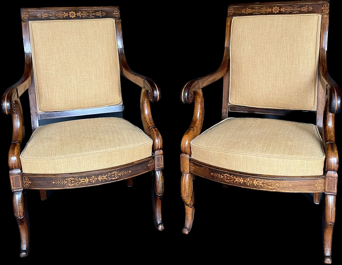 Pair Of Charles X Period Armchairs Stamped "jeanselme" In Rosewood-photo-2