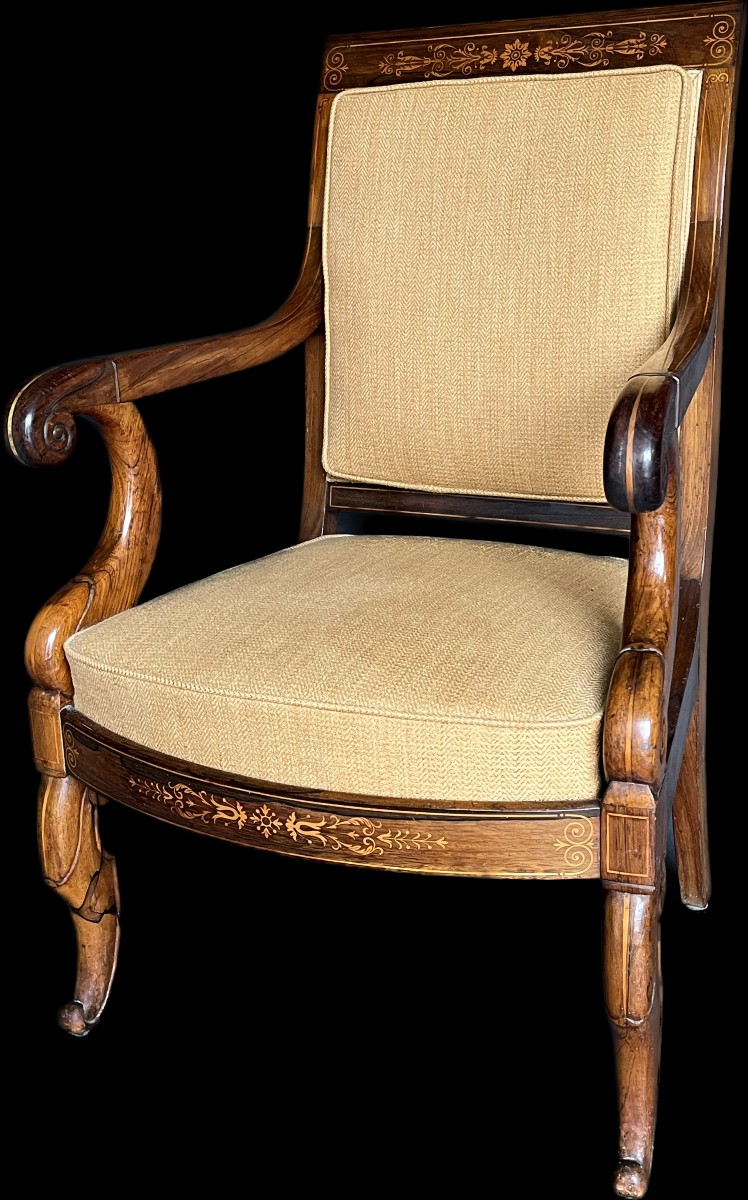 Pair Of Charles X Period Armchairs Stamped "jeanselme" In Rosewood-photo-3