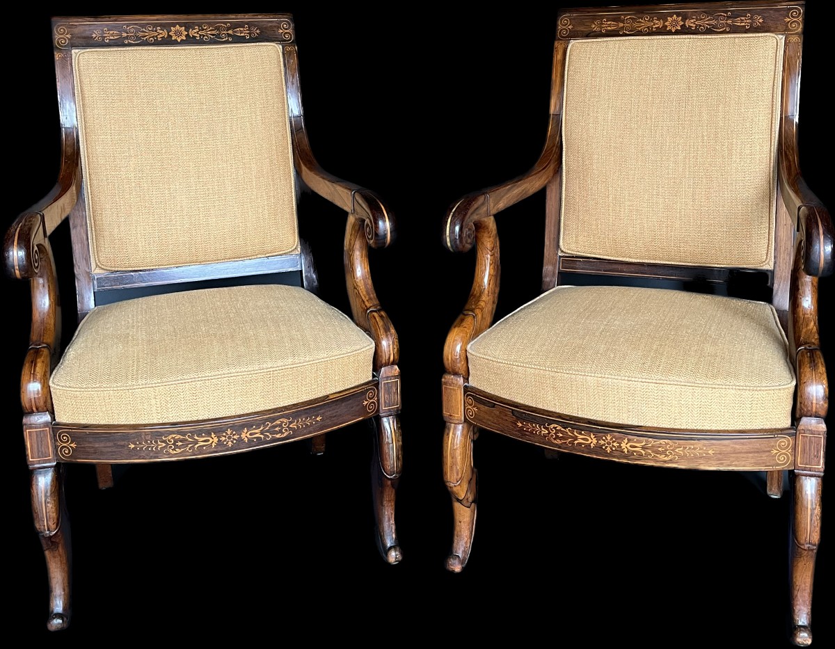 Pair Of Charles X Period Armchairs Stamped "jeanselme" In Rosewood