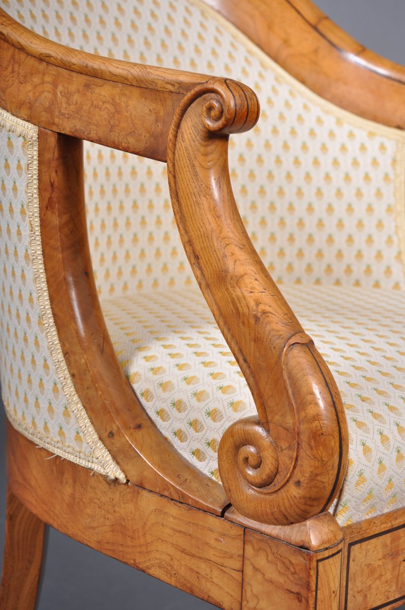 Paire de fauteuils gondoles d'époque Charles X en frêne, estampillés Jeanselme-photo-3