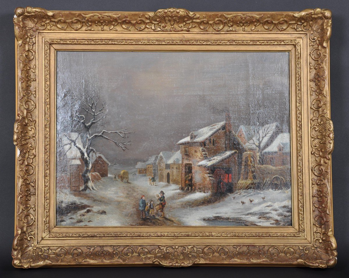 Animated Snow Landscape  Atributed To  Louis-claude Mallebranche (1790-1838).