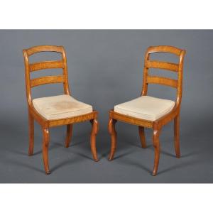 Pair Of Charles X Period Barrette Chairs In Speckled Maple