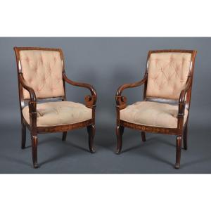 Pair Of Charles X Period Armchairs In Rosewood, Stamped Jeanselme