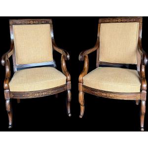 Pair Of Charles X Period Armchairs Stamped "jeanselme" In Rosewood