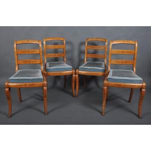 Set Of Four Charles X Period Chairs In Speckled Maple