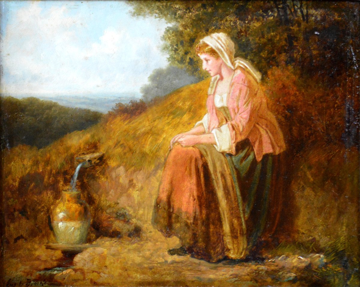 Eugene-francois De Block 1812-1893. Belgian School. "young Woman At The Fountain."-photo-2