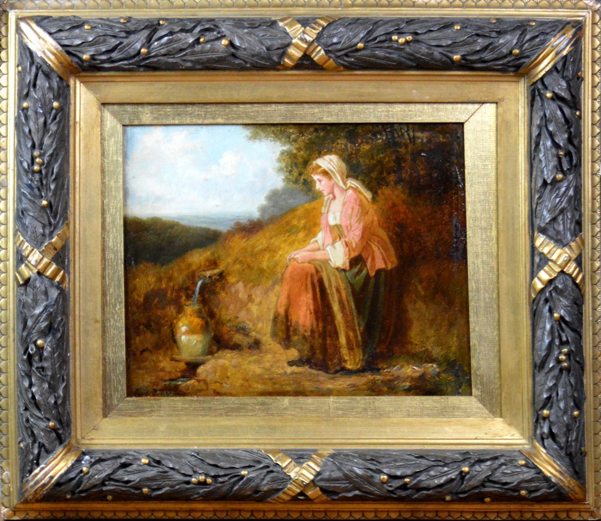 Eugene-francois De Block 1812-1893. Belgian School. "young Woman At The Fountain."