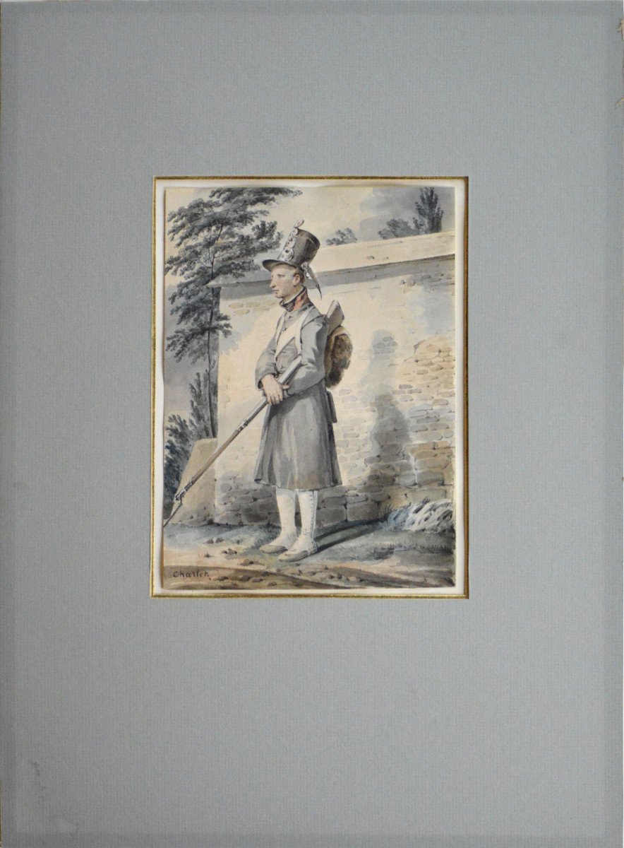 Nicolas Toussaint Charlet 1792-1845. "young Soldier Standing Guard."-photo-2